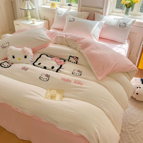 Полотенце, хлопковый комплект, мультяшный пододеяльник, простыня для школьников, 4 предмета, подходит для студента, 3 предмета