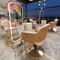 New net red barbershop mirror table single-sided floor-to-ceiling hair salon mirror table with lamp hair salon special mirror factory direct sales