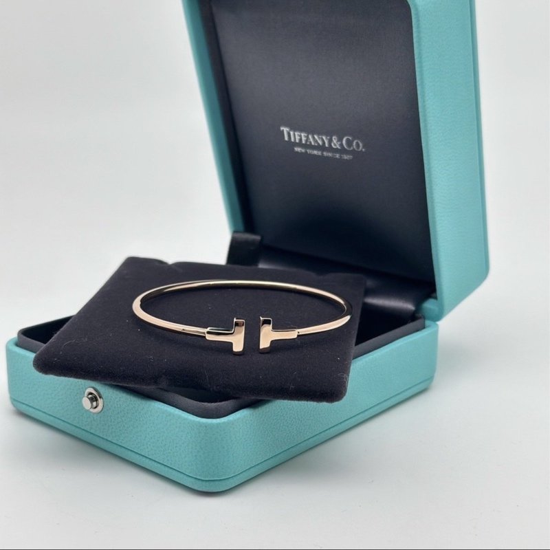 Tiffany & Co. Tiffany t Series Double t Narrow Version Bracelet Without Diamonds, Same Style for Men and Women, 18K Rose Gold
