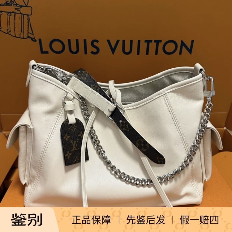 Lv Louis Vuitton Carryall Cargo Vibe Sheepskin Handheld Shoulder Bag Small Size Women's White