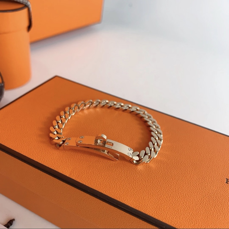 Hermes Kelly Gourmette Diamond-Encrusted Cuban Chain Bracelet 18K Rose Gold
