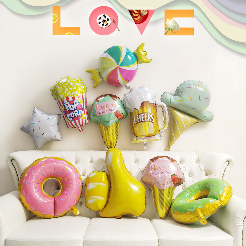 Baby 100-day-old children's birthday arrangement adult birthday party decoration ice cream donut aluminum film balloon