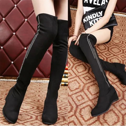 2025 Autumn/Winter Height-Increasing Slimming Stretch Over-The-Knee Boots for Women, Three-Way Wear Slimming Rhinestone Wedge High Boots, Mid-Calf Boots