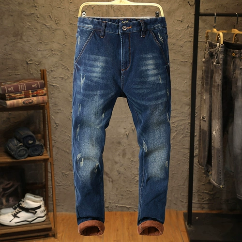 Демисезонные утепленные джинсы с начесом, бархатные эластичные штаны