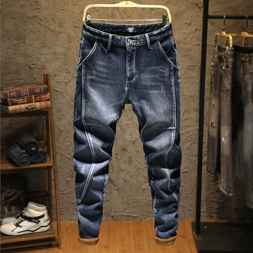 Демисезонные утепленные джинсы с начесом, бархатные эластичные штаны