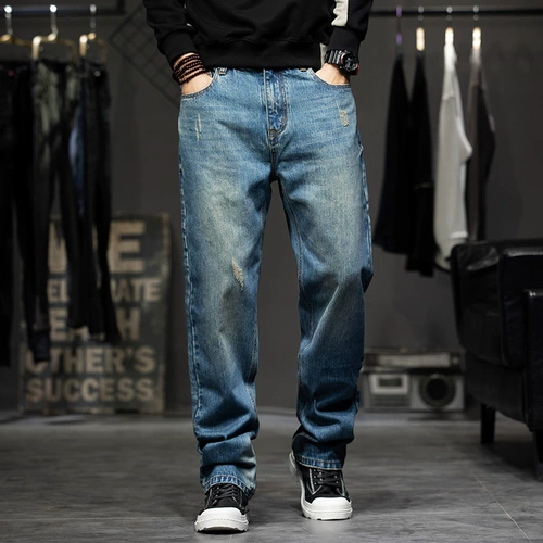Осенние элитные джинсы, демисезонные штаны, свободный прямой крой, большой размер, коллекция 2023