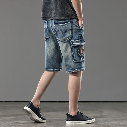 Элитная эластичная джинсовая юбка, шорты, штаны, с вышивкой, оверсайз