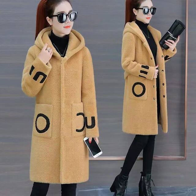 imitation gold mink plush autumn and winter new mink velvet coat for women Korean version thickened warm hooded mid-length coat