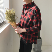 Spring Korean ulzzang plaid shirt men bf Harajuku style shirt casual inch shirt forest bend coat tide