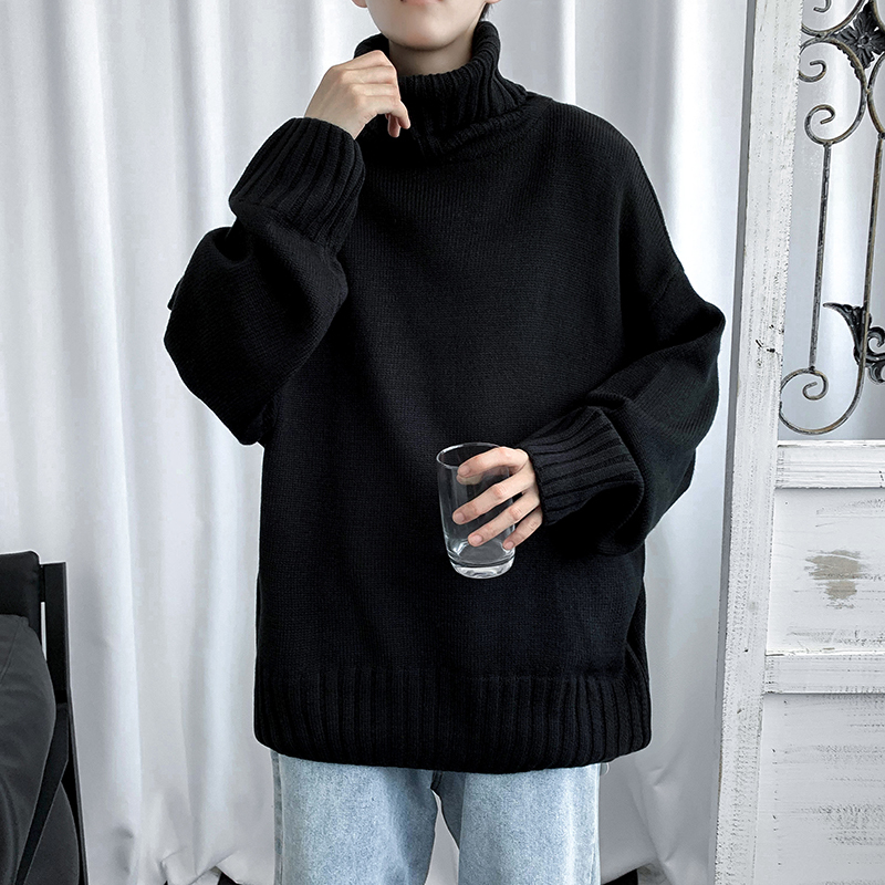Loose and Casual Pullover Turtleneck Sweater for Men, Autumn and Winter Thickened Retro Japanese Style Outerwear, Hong Kong Style Knitted Base Shirt