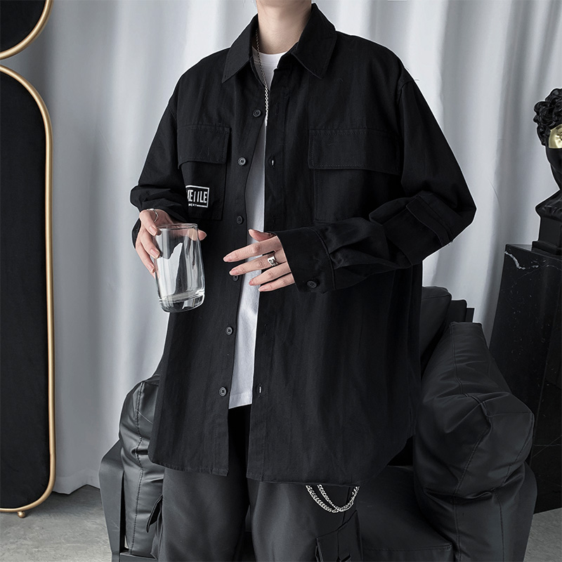 Shirt men's Korean version of the trendy handsome tooling long-sleeved Hong Kong style Japanese very fairy top loose ruffian handsome jacket coat