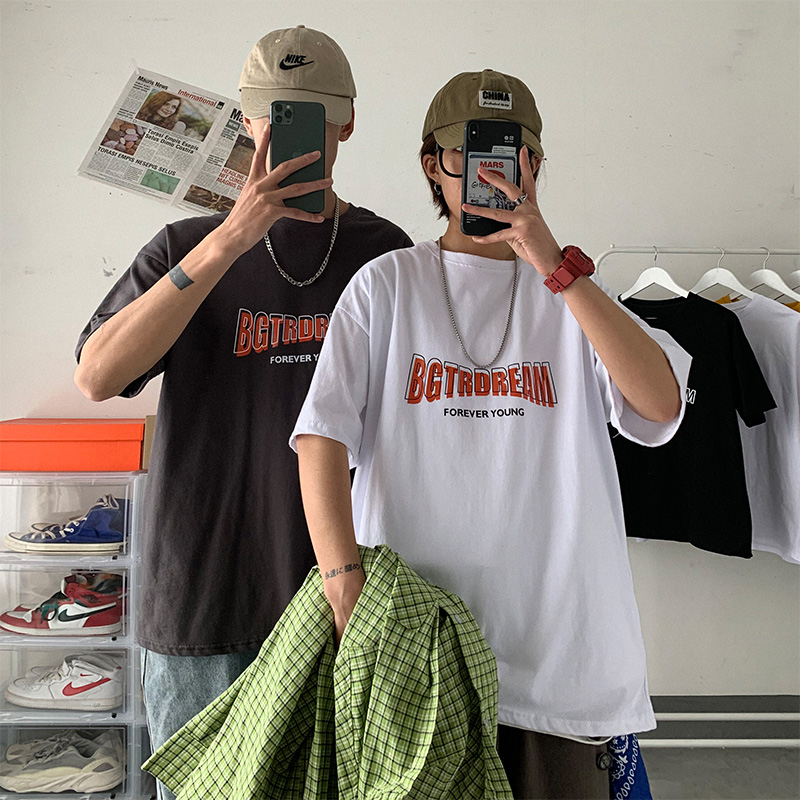 Port Wind Ins Trend Round neckline Short sleeves T-shirt male and female boomers Arch Casual Pure Cotton 50% Sleeve Mistress students