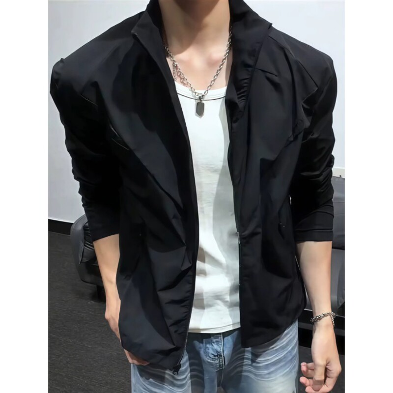 Black Stand-Up Collar Boxy Short Sun Protection Jacket for Men, Summer Thin Mesh Breathable Regular Shoulder Jacket, Ice Silk Sports Jacket Black Stand-Up Collar Boxy Short Sun Protection Jacket for Men, Summer Thin Mesh Breathable Regular Shoulder Jacket, Ice Silk Sports Jacket