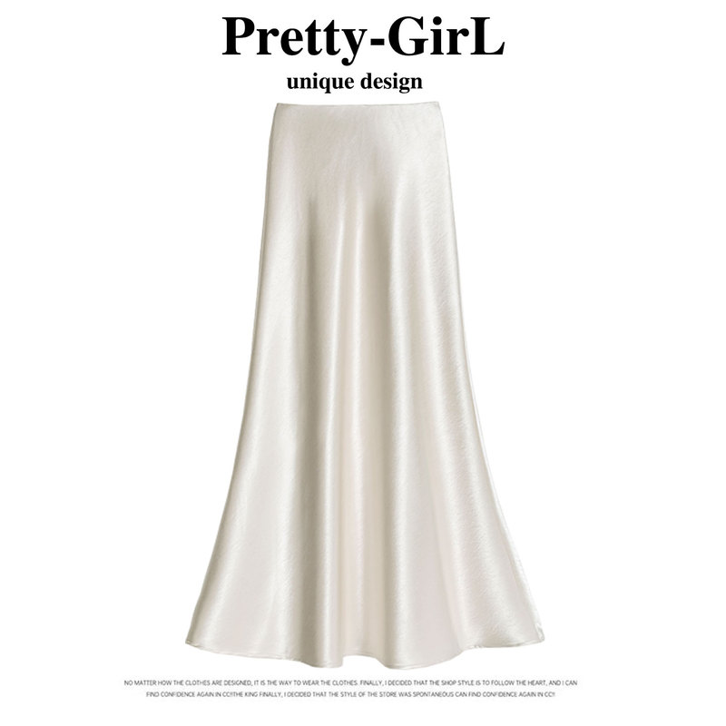 La Chapelle White Acetate Skirt for Women, Summer Silk Satin Skirt, New Chinese Style Stunning Long Skirt, Fishtail Skirt