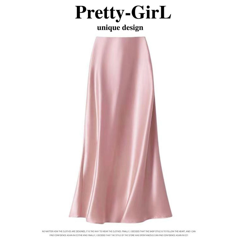 La Chapelle Acetate Half-Skirt for Women, New Summer Style, Chinese-Style Silk Surface Half-Skirt, Pink Flowing Long Skirt, Fishtail Skirt
