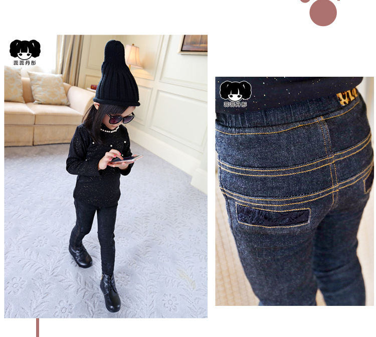 Quần jeans bé gái mùa đông dày cộng với quần nhung trẻ em trai lớn 2018 chân mới quần bé gái quần co giãn váy trẻ em 10 tuổi