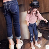 Quần áo trẻ em mới cho bé gái dày cộng với quần jean nhung quần legging mùa thu và quần mùa đông quần chân yếm bò bé gái đẹp