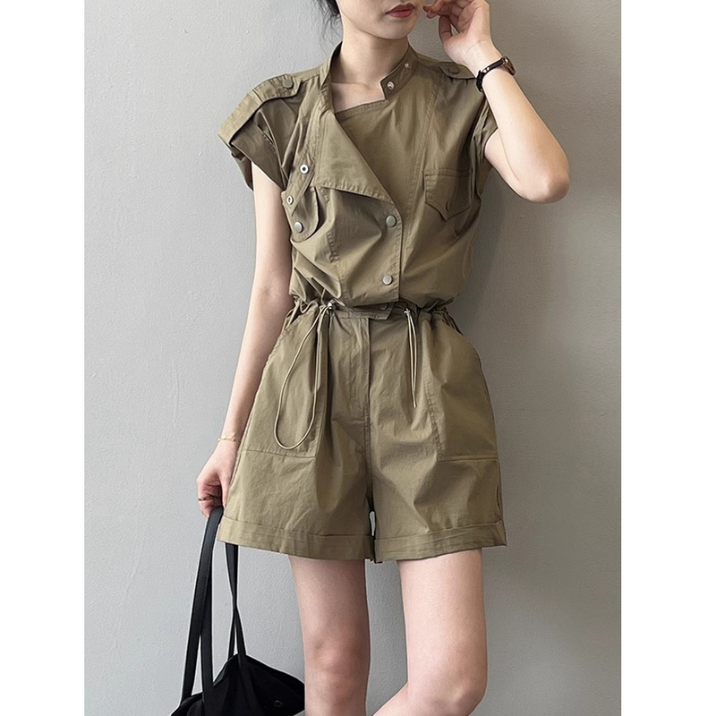 Workwear Jumpsuit Shorts One-Piece Pants Summer Thin Pants Wide-Leg Petite Jumpsuit Set Fashionable Jumpsuit