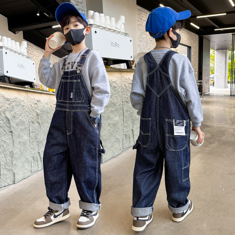 Boys' Denim Overalls Spring and Autumn 2026 New Stylish Boys' Denim Jumpsuit for Older Children Trendy