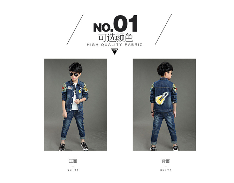 Bộ đồ denim bé trai 2018 xuân hè 15 trẻ em 13 bé trai 12 bộ hai mảnh 11 bé lớn 10 quần áo tuổi đồ trẻ em