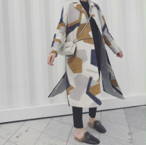 (LeoMami) High-end maternity wear autumn and winter design geometric pattern double-sided woolen coat