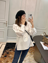 (LeoMami) Maternity wear spring style dropped shoulder sleeves round neck shirt pleated loose and versatile design baby blouse