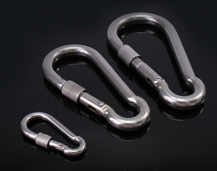 304 stainless steel with lock nut safety buckle M5*50 spring buckle chain rope hook mountaineering anti-loose spring buckle