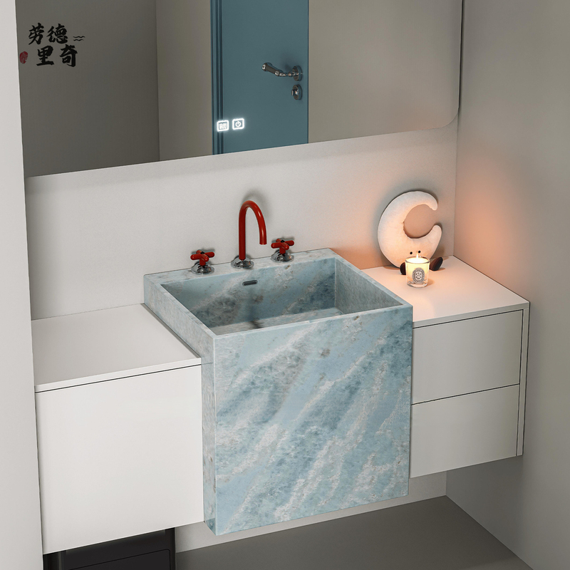 Modern Minimalist Slate Luxury Stone Marble Washbasin Square Wall-Mounted Bathroom Integrated Basin High-End Bathroom Cabinet