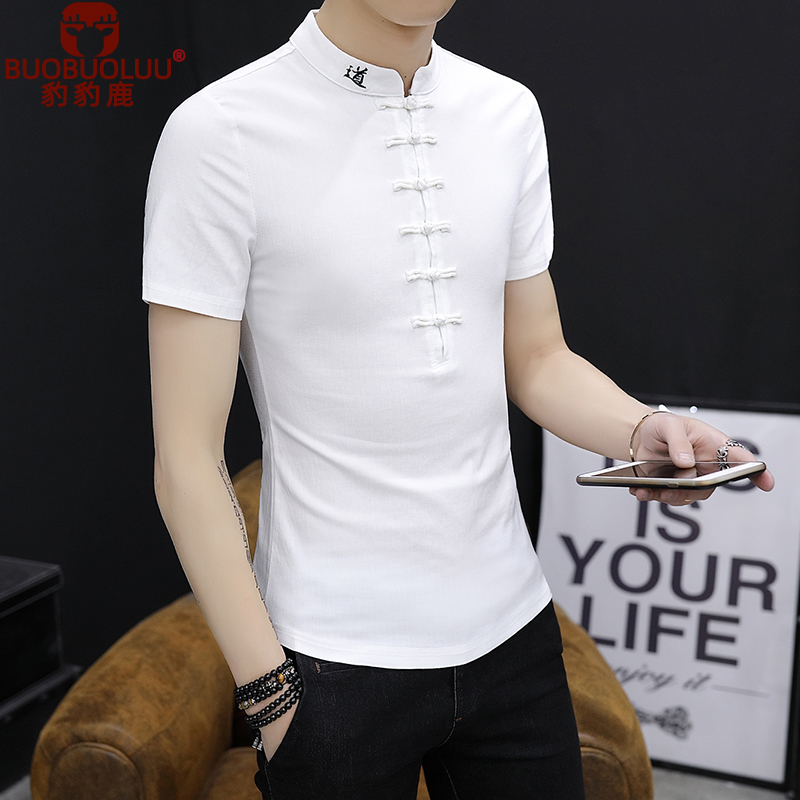 2022 Tang men short sleeve cotton hemp T-shirt Chinese style retro disc buckle T-shirt summer shirt linen ethnic style undershirt