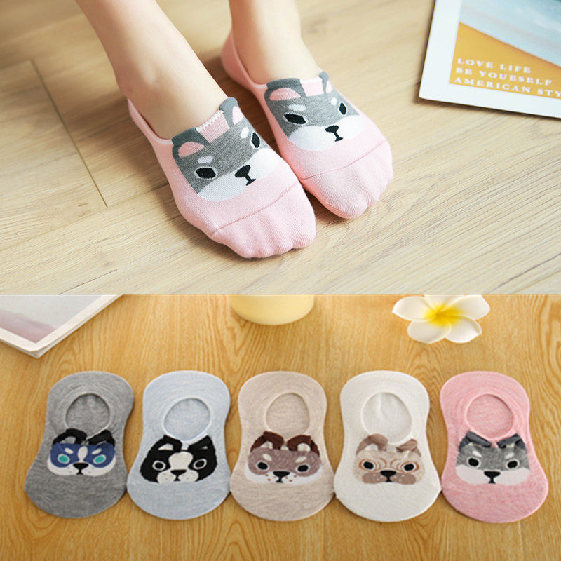 Han - tailored cartoon socks lady anti - slip all cotton boat socks pattern invisible socks