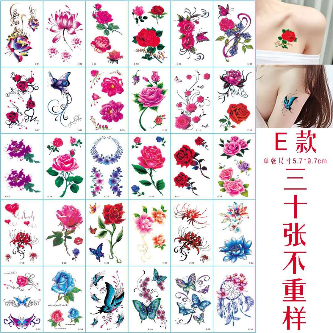 Flower and butterfly tattoo stickers ins wind waterproof durable female net red models cover scars ankle sexy collarbone stickers