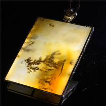 Huanglong jade pendant Silver inlaid water plant flower brand square brand safe and sound brand pendant Jade mens boutique with certificate