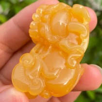 Natural Yellow Dragon Jade Pi Xiu Pendant Burmese Material Burmese Yellow Pi Xiu Men and Women Yellow Jade Pendant Pi Qiu Hand Play