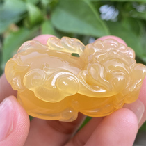 Natural yellow dragon jade Burmese topaz ice species Overlord Pixiu pendant Burmese material yellow jade boutique collection piece