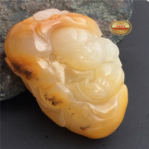 Huanglong Jade hand play piece Lucky boy Ruyi boy character Yunnan Longling clever carving gold package silver material has a certificate