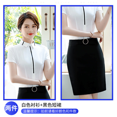 váy phụ nữ chuyên nghiệp của váy bộ thời trang mùa hè workclothes làm đẹp bồi bàn bàn khách sạn trước ngắn tay mùa hè váy cô gái