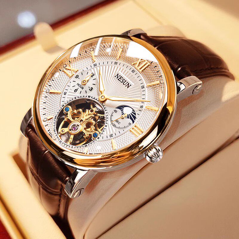 Подлинные 2025 новые часы Nishan watch, мужские механические часы, автоматические светящиеся кожаные модные полые брендовые мужские часы Изображение 1