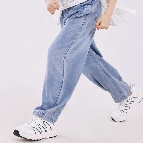 Летние тонкие штаны, детские ретро джинсы, подходит для подростков, свободный прямой крой, в западном стиле, детская одежда