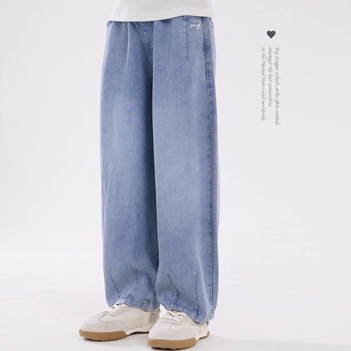 Летние тонкие штаны, детские ретро джинсы, подходит для подростков, свободный прямой крой, в западном стиле, детская одежда