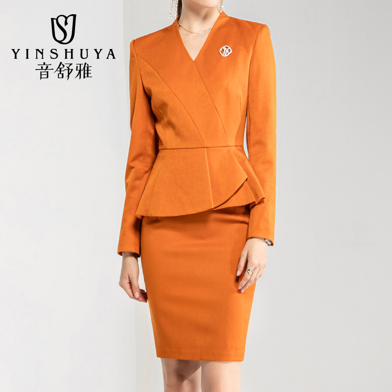 Orange suit jacket female professional temperament fashion suit broadcasting art test formal dress beautician Western style overalls ol