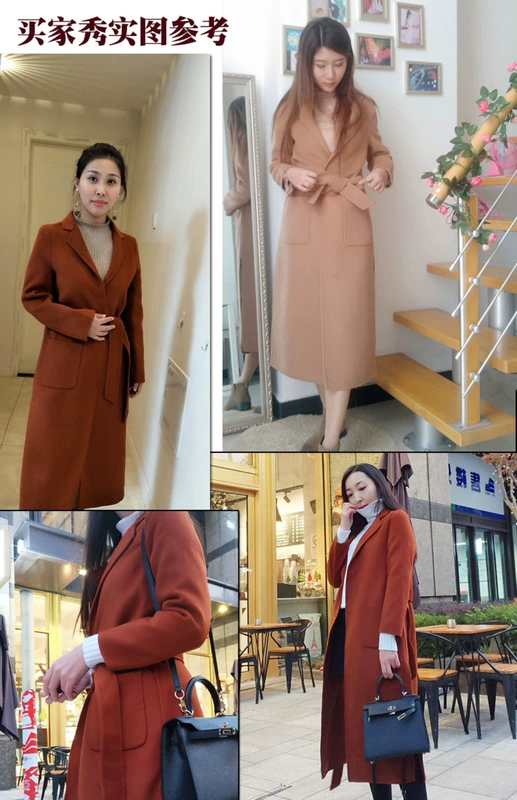 Áo khoác hai mặt, len, áo cashmere dài, mùa đông, phiên bản mới của Hàn Quốc, thắt lưng, giải phóng mặt bằng trái mùa áo dạ nữ dáng ngắn