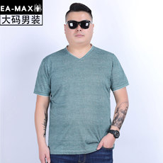 Футболка мужская eamax大码男装 秋宽松v领丝光棉潮胖子加肥加大码男士长袖t恤t954