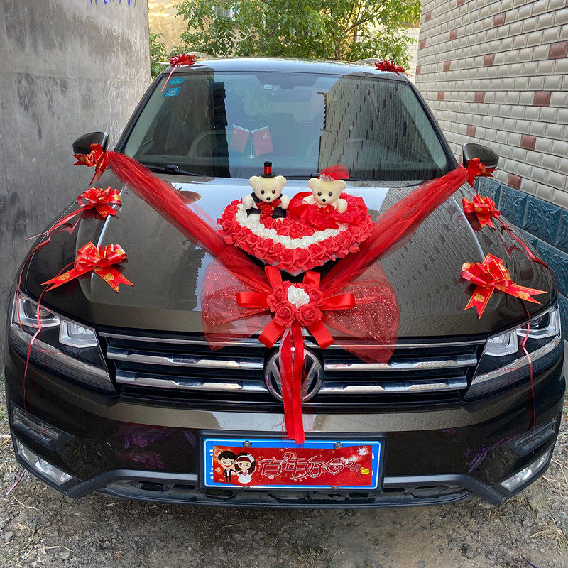New creative personality main and auxiliary knot wedding car team simulation Korean bow set decoration wedding car front pull flower supplies