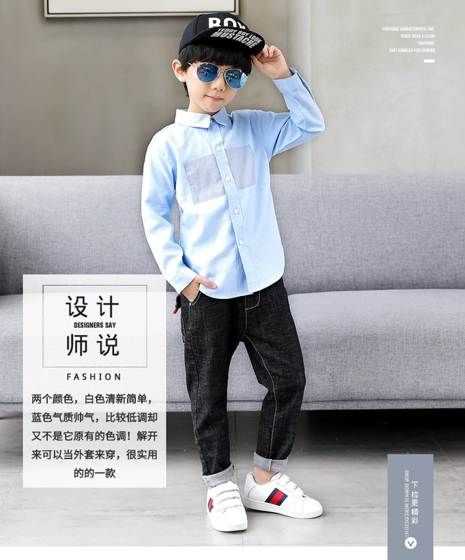 Áo sơ mi nam trẻ em Zuoxi áo dài tay mùa thu 2018 áo sơ mi trẻ em mới trong áo phông bé trai mùa xuân và mùa thu phiên bản Hàn Quốc của thủy triều quần áo trẻ em hàn quốc