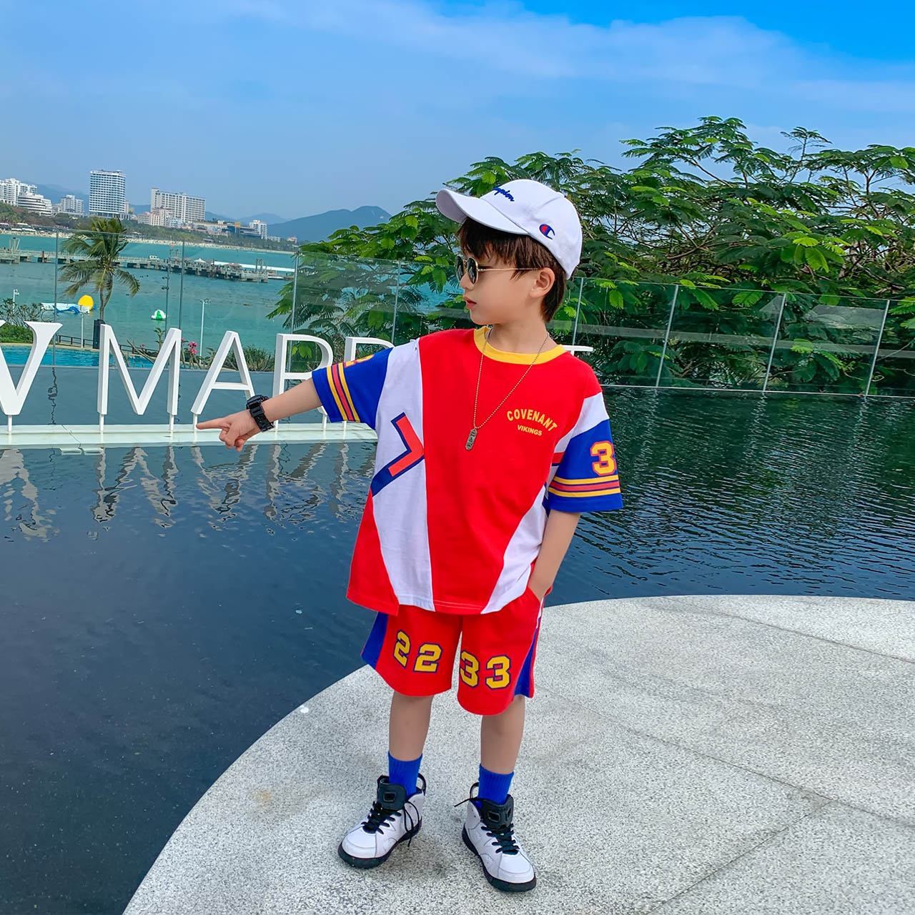 GulesZuo Xi Boy summer wear suit children summer motion boy Basketball clothes handsome pure cotton Zhongda Tong 2021 new pattern