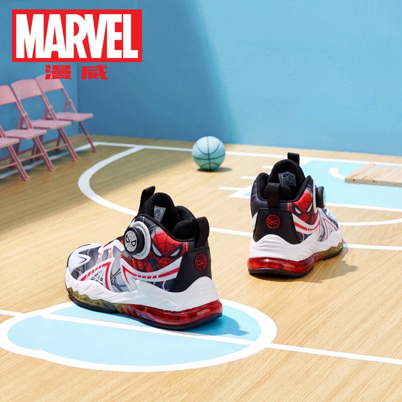 Disney Children's Shoes Spider-Man Boys' Side-Button Shoes Breathable Mesh Children's Sports Shoes Big Kids Basketball Shoes