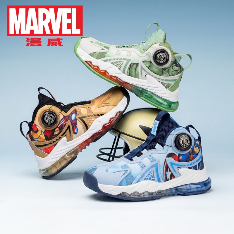 Disney Marvel Children's Shoes Boys' Basketball Shoes Mesh Breathable Kids Side Button Shoes Big Kids Sneakers