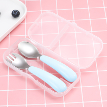 Cartoon 304 stainless steel childrens tableware Baby solid color fork spoon set Baby learn to eat training spoon