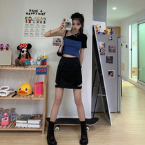 Asakawa wine half-length skirt design sense female niche summer street tooling skirt Female Hong Kong style black Japanese half-skirt trend