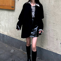 Asakawa wine a double-sided wool coat womens loose and wild autumn and winter new wool black temperament wool blazer